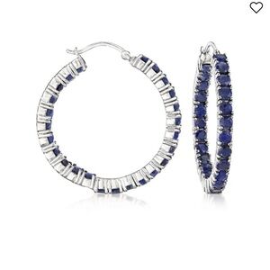 Ross-Simons sterling silver blue sapphire inside outside hoop earrings